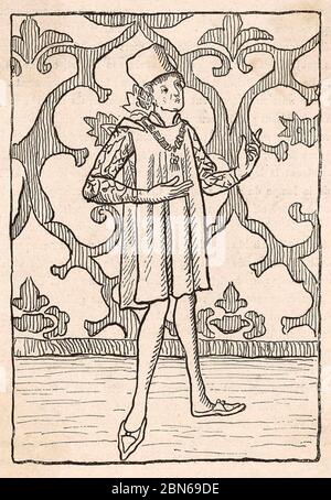 MARCO POLO (1254-1324) Italienischer Kaufmann, Entdecker und Schriftsteller in einem mittelalterlichen Holzschnitt. Stockfoto