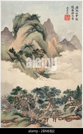 China: 'Landschaften im Stil alter Meister'. Album mit zehn Gemälden von Wang Jian (1598-1677), 1668. Wang Jian (1598-1677), Stilname Xuanzhao A Stockfoto