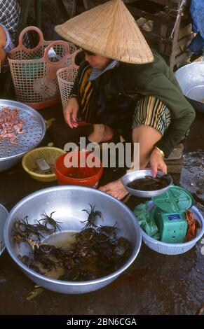 Vietnam: Krabben und Frösche zum Verkauf auf dem Sa Dec Markt, Dong Thap Provinz, Mekong Delta. SA Đéc ist ein Flusshafen und landwirtschaftlicher und industrieller Trad Stockfoto