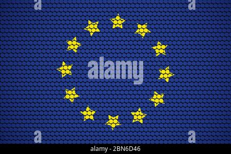 Abstrakte Flagge Europas aus Kreisen. Europäische Flagge mit farbigen Punkten, die ihm einen modernen und futuristischen abstrakten Look verleiht. Stock Vektor