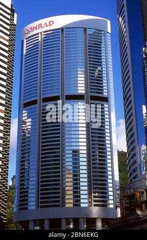 China: Conrad Hong Kong Hotel (erbaut zwischen 1986 und 1990), Pacific Place, Central, Hong Kong. Ursprünglich ein dünn besiedeltes Gebiet der Landwirtschaft Stockfoto