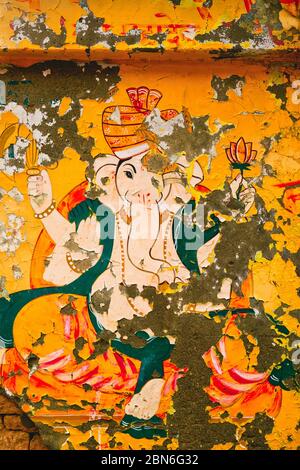 Ganesha indischen Hindu-gott Bild an der Wand gemalt Stockfoto