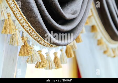 Detail der Theater Vorhang Besatz Textil Nahaufnahme Stockfoto
