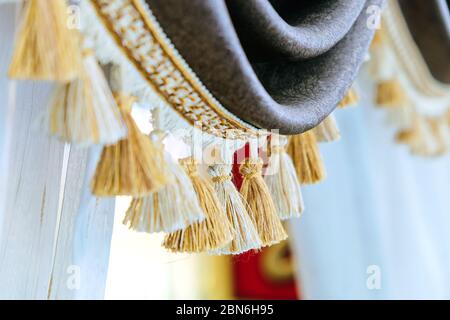 Detail der Theater Vorhang Besatz Textil Nahaufnahme Stockfoto