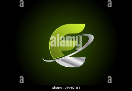 E grün metallic Alphabet Buchstaben Logo Symbol für Unternehmen und Unternehmen mit grauen Swoosh Design Stock Vektor