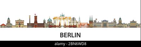 Bunte Vektor Skyline von Berlin, Deutschland im Line Art Stil. Flache Vektor isoliert bunte Panorama-Illustration der wichtigsten Wahrzeichen von Berlin-Front Stock Vektor