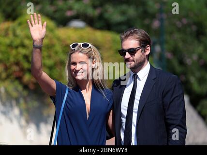 VENEDIG, ITALIEN - SEPTEMBER 07: Michelle Hunziker und Tomaso Trussardi sind am 6. Tag des 72. Filmfestivals in Venedig am 7. September 2015 zu sehen Stockfoto