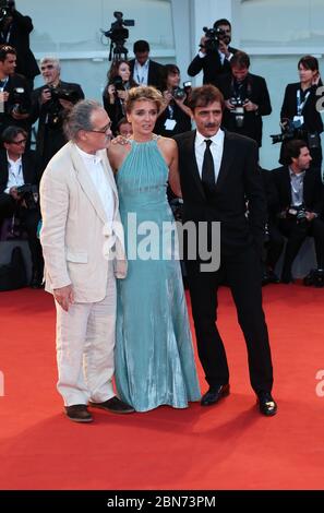 VENEDIG, ITALIEN - SEPTEMBER 11: Giuseppe Gaudino, Valeria Golino und Adriano Giannini besuchen eine Premiere für 'per Amor Vostro' während des 72. Venedig Stockfoto