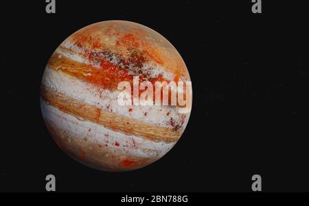 Roter Jupiter wie ein fiktionaler Exoplanet im Weltraum. 3D-Darstellung. Elemente des Bildes wurden von der NASA bereitgestellt Stockfoto