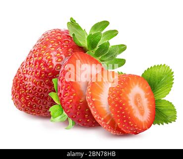 Erdbeere isoliert auf weißem Hintergrund. Beschneidungspfad Stockfoto