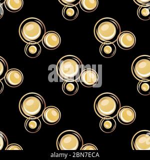 Abstrakte Champagner Blasen Vektor nahtlose Muster Hintergrund. Gezeichnete Cluster von fizzy Tropfen schwarzen Gold Hintergrund. Elegant funkelnde Wiederholung Stock Vektor