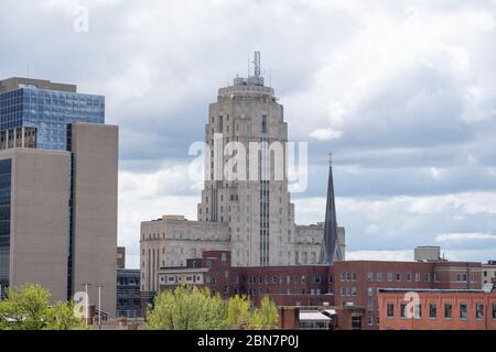 Reading, Pennsylvania, 1. Mai 2020- Luftaufnahme des Berks County Courthouse Stockfoto