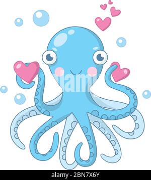 Vektor-Illustration mit einem Oktopus in der Liebe Stock Vektor