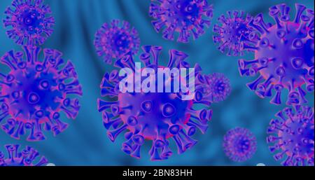 3D-Rendering mikroskopische Ansicht des respiratorischen Coronavirus 2020, Covid-19. Stockfoto