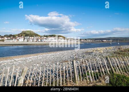 Conwy River Estuary bei Conwy Morfa an der Küste von North Wales mit Blick auf Deganwy Stockfoto