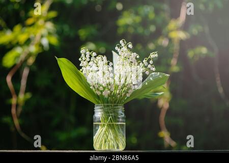 Schöne Eimer Lilie des Tals Blumen. Stockfoto