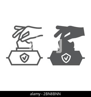 Hand ziehen nassen Tissue Linie und Glyph Symbol, waschen und Hygiene, Handtaschentücher Zeichen, Vektorgrafiken, ein lineares Muster auf einem weißen Hintergrund, eps 10. Stock Vektor