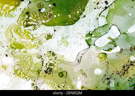 Abstrakt moderne Malerei Hintergrund. Zeitgenössische Kunst. Öl- und Alkoholfarben Malerei auf Leinwand. Mischen von Maltechniken. Stockfoto