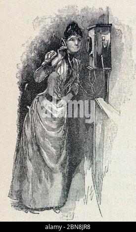 Dame am Telefon, Berlin, Illustration aus der Hauptstädte der Welt, Breslau um 1897 Stockfoto