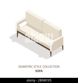 Sofa isometrische skandinavischen Stil Vektor-Symbol oder Logo. 3d-Vektor-Illustration von Sofa. Isometrische Möbel. Element des Wohnraums für Web-Design Stock Vektor