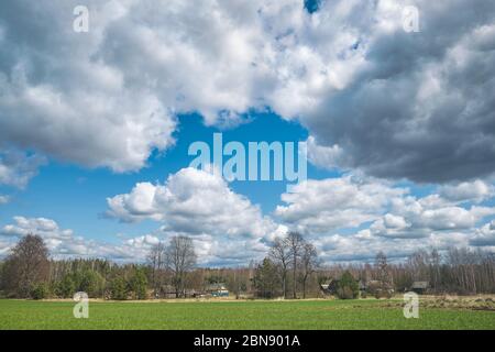 Die Außenbezirke des Dorfes im Frühling. Weißrussland. Stockfoto