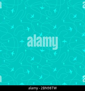 Nahtloses Muster mit Ebenen Pfaden und Geotags. Grüner Hintergrund. Vektorgrafik. Stock Vektor