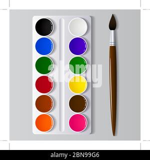 Aquarell malt in einer Schachtel mit dem Pinsel. Stock Vektor