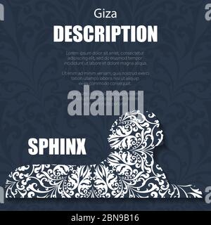 Retro Boho Blumenmuster Giza Sphinx Stock Vektor