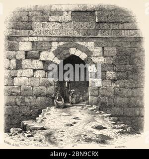 Krac des Chevaliers. Kreuzritterfestung bei Qal'at al-Hosn, traditionelles Tor zwischen Syrien und dem Mittelmeer. Syrien, Syrien, Arabische Republik. Naher Osten, Alte 19. Jahrhundert Gravur Illustration, Le Tour du Monde 1863 Stockfoto