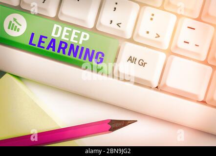 Schreiben Notiz zeigt Deep Learning. Geschäftskonzept für hierarchische Abstraktionen Algorithmus für künstliche Intelligenz Stockfoto