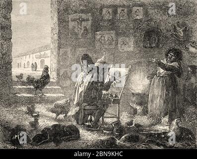 Werkstatt Raphael de la Cancha in Cusco 19. Jahrhundert. Peru, Südamerika. Alte gravierte Illustration aus dem 19. Jahrhundert, Le Tour du Monde 1863 Stockfoto