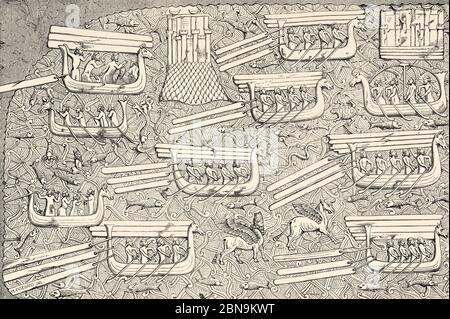 Bas-Relief Assyrer im Louvre Museum, Paris. Frankreich Europa. Alte gravierte Illustration aus dem 19. Jahrhundert, Le Tour du Monde 1863 Stockfoto