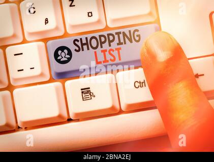 Konzeptionelle Handschrift, die Einkaufsliste. Begriff Sinne Disziplin Ansatz in den grundlegenden Artikel zu kaufen Stockfoto