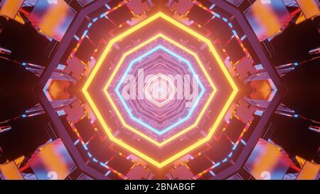 3D-Rendering von mehrfarbigen Lichtern in einer polygonalen Form kondensierend In einen einzigen Punkt Stockfoto