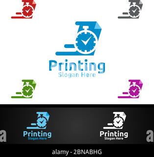 Fast Printing Company Vector Logo Design für Medien, Einzelhandel, Werbung, Zeitungen oder Buch Konzept Stock Vektor