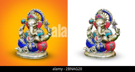 Figur des hinduistischen Gottes Ganesha - Metallstatue - isoliert Stockfoto