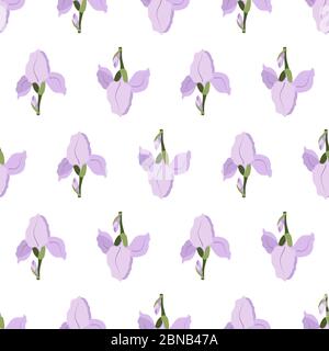 Lila Iris Blume nahtloses Muster. Vektor-Design für Tapete, Print-Design, Geschenkpapier, Stoff. Dekorationselement. Vintage botanische Illustration. Bunte Natur Hintergrund. Stock Vektor
