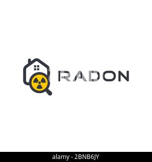 Logo des Radon First Alert Kits. Logo zur Erkennung von Giftgas nach Hause. RN-Sanierung, Symbol für die Sicherheit des Hauses. Prüfung gefährlicher chemischer Elemente. Stock Vektor