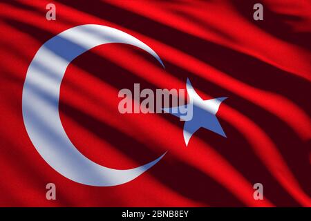 Nahaufnahme der türkischen Flagge, die auf einer roten Farbe, Halbmond und Stern mit weißer Farbe ist. Stockfoto