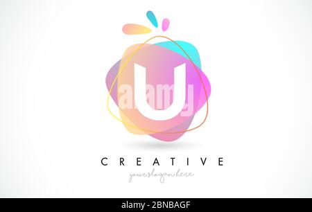 U Letter Logo Design mit lebendigen bunten Splash abgerundeten Formen. Rosa und Blau Orange abstraktes Design Buchstabe Symbol Vektor Illustration. Stock Vektor