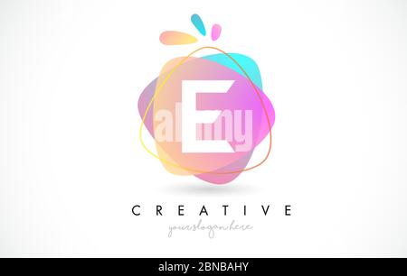E Letter Logo Design mit lebendigen bunten Splash abgerundeten Formen. Rosa und Blau Orange abstraktes Design Buchstabe Symbol Vektor Illustration. Stock Vektor