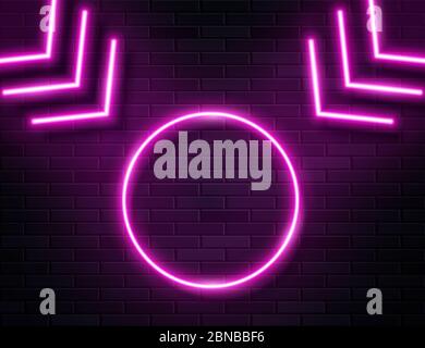 Futuristische Sci Fi Modern Neon Pink glühende Pfeile Wischen Sie Banner auf Dark Empty Grunge Beton Backstein Hintergrund. Stock Vektor