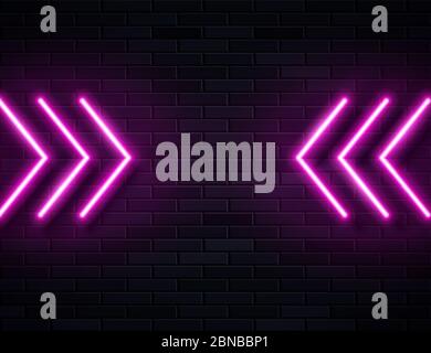 Futuristische Sci Fi Modern Neon Pink Glowing Arrows Rahmen für Banner auf Dark Empty Grunge Beton Backstein Hintergrund. Stock Vektor