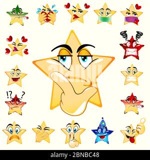 Illustration von Think Star Emoji. Gelbe Farbverfärbung kombiniert. Symbol Für Den Vektor. Heller Hintergrund. Stock Vektor