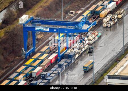 Container Terminal im Hafen des Binnenhafens von CTH Container Terminal Herne GmbH am Westhafen in Herne, 04.02.2017, Luftaufnahme, Deutschland, Nordrhein-Westfalen, Ruhrgebiet, Herne Stockfoto
