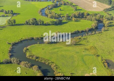 , Fluss Lippe in Werne, 14.10.2017, Luftaufnahme, Deutschland, Nordrhein-Westfalen, Ruhrgebiet, Werne Stockfoto