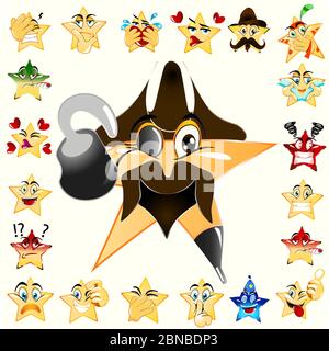 Illustration des Piraten-Sterns Emoji. Gelbe Farbverfärbung kombiniert. Symbol Für Den Vektor. Heller Hintergrund. Stock Vektor