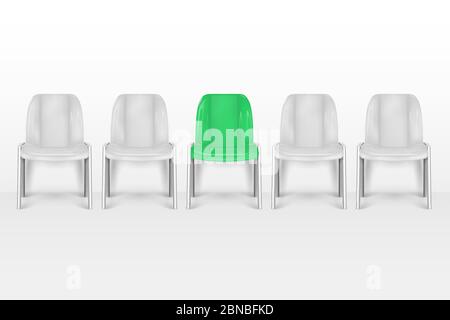 Freie Stühle. Leere Bürosessel in der Nähe der weißen Bürowand. Vektorkonzept für die Stellenwerbung. Job Chair leer, vakant Stelle Vakanz Illustration Stock Vektor