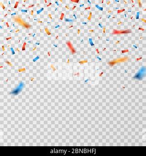 Farbkonfetti. Fallende Konfetti-Bänder isoliert. Party Feier, Karneval Überraschung und Fiesta Vektor Hintergrund. Geburtstagsfest Konfetti, festliches Band Serpentine Illustration Stock Vektor