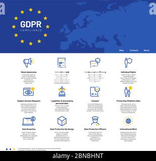 DSGVO-Konzept. Allgemeine Datenschutzverordnung, Sicherheit persönliche Kommunikation Vektor Hintergrund. Abbildung der digitalen Regelungstechnik Stock Vektor